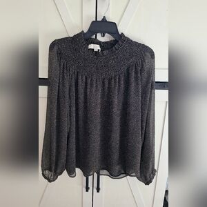 LOFT Women's Black and White Patterned Blouse